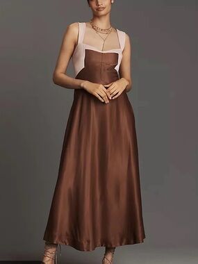 Maeve Blush and Brown Two-Tone Satin Maxi Dress